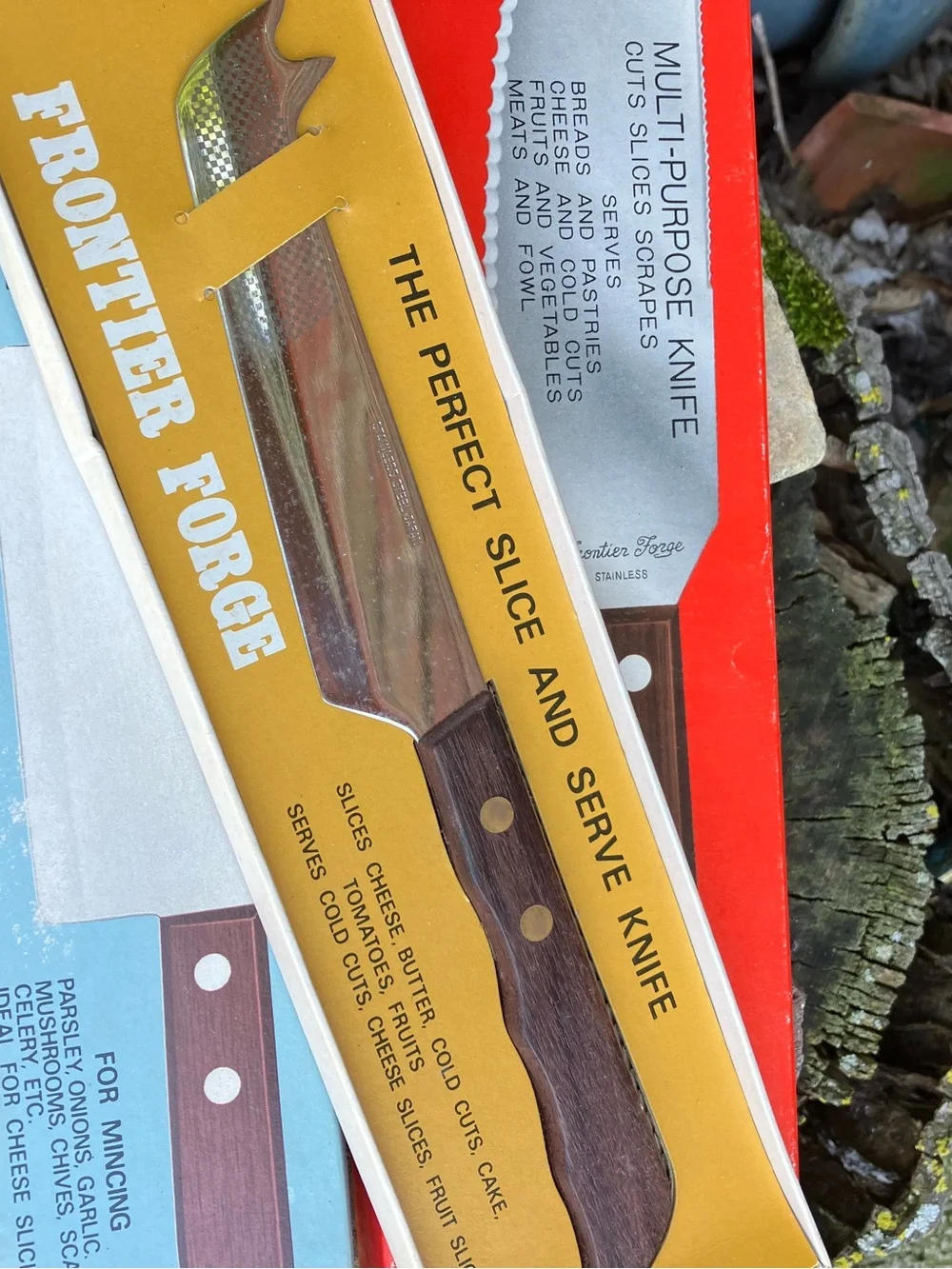 Vintage Frontier Forge Japan Knife Set of 3 in Boxes Mincer Cheese Multi-Purpose